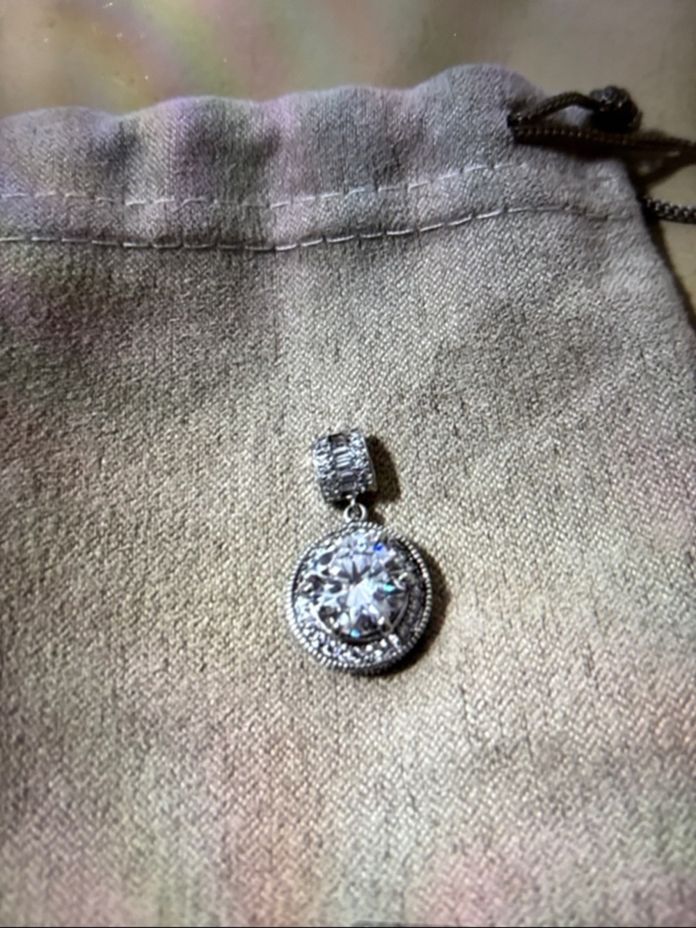 JTV Silver Toned Round Crystal Halo Brooch Pendant